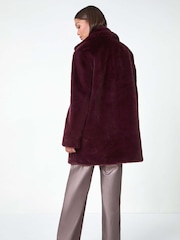 Roman Red Faux Fur Longline Coat - Image 3 of 5