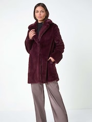 Roman Red Faux Fur Longline Coat - Image 4 of 5
