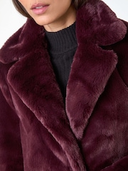 Roman Red Faux Fur Longline Coat - Image 5 of 5