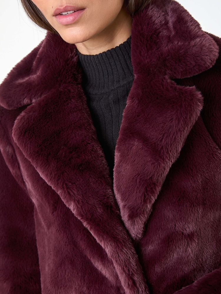 Roman Red Faux Fur Longline Coat - Image 5 of 5