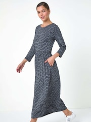 Roman Grey Geometric Pocket Stretch Midi Dress - Image 1 of 5