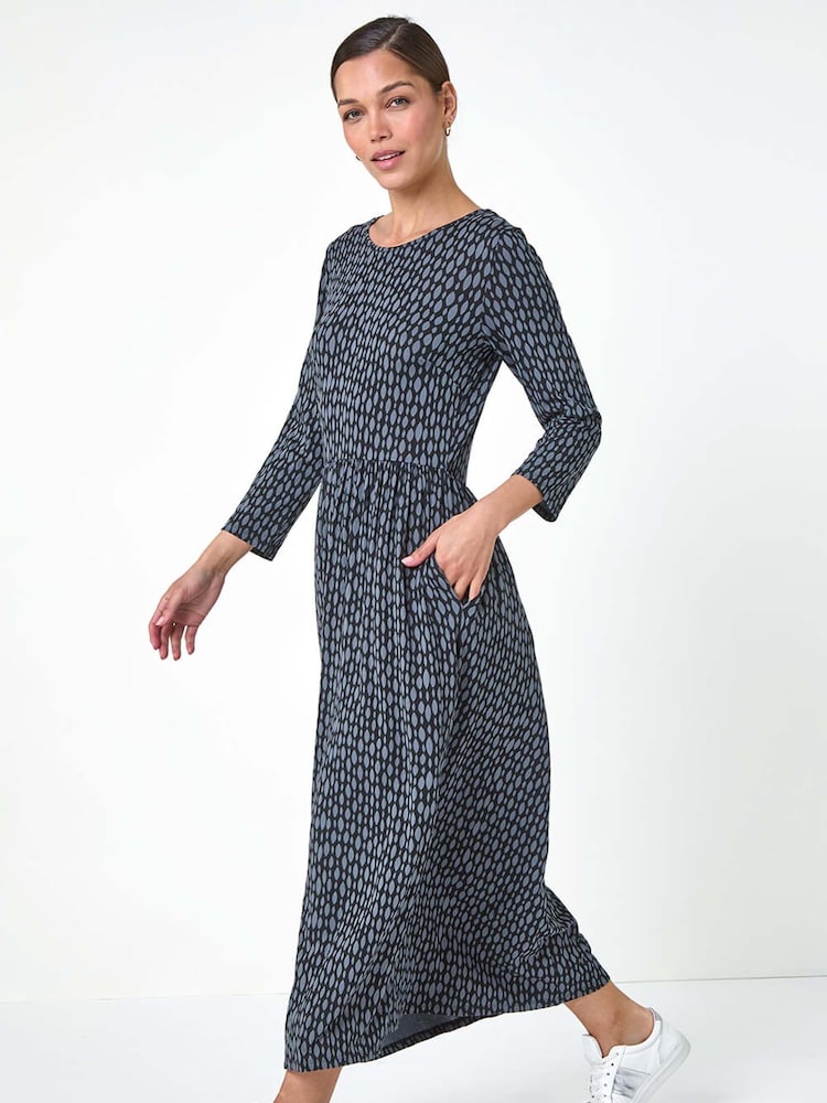 Roman Grey Geometric Pocket Stretch Midi Dress - Image 1 of 5