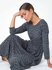 Roman Grey Geometric Pocket Stretch Midi Dress - Image 2 of 5