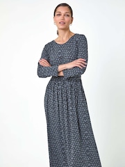 Roman Grey Geometric Pocket Stretch Midi Dress - Image 4 of 5