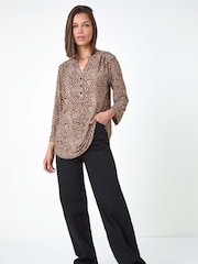 Roman Natural Animal Print Stretch Blouse - Image 1 of 6