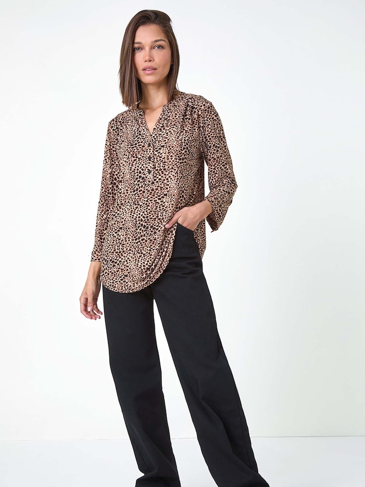 Roman Natural Animal Print Stretch Blouse - Image 1 of 6