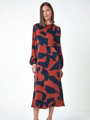 Roman Red Geometric Colourblock Print Midi Dress - Image 1 of 5