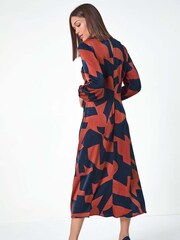 Roman Red Geometric Colourblock Print Midi Dress - Image 4 of 5
