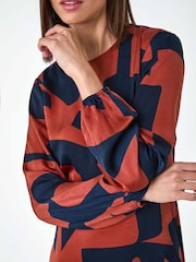 Roman Red Geometric Colourblock Print Midi Dress - Image 5 of 5
