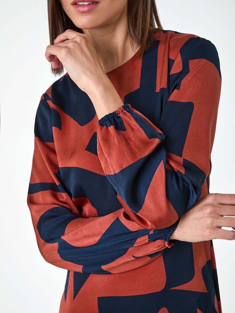 Roman Red Geometric Colourblock Print Midi Dress - Image 5 of 5