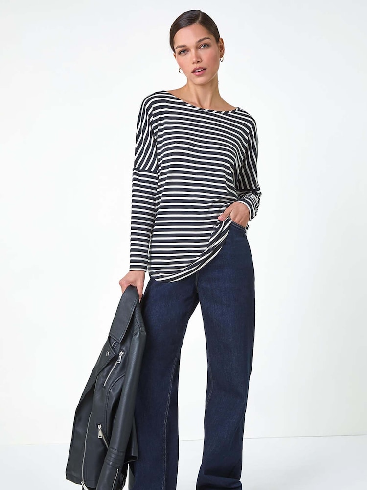 Roman Relaxed Stripe Print Long Sleeve Stretch T-Shirt - Imagen 1 de 5 Roman Relaxed Stripe Print Long Sleeve Stretch T-Shirt - Imagen 1 de 5