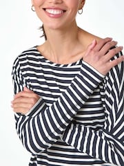 Roman Black Relaxed Stripe Print Long Sleeve Stretch T-Shirt - Image 5 of 5