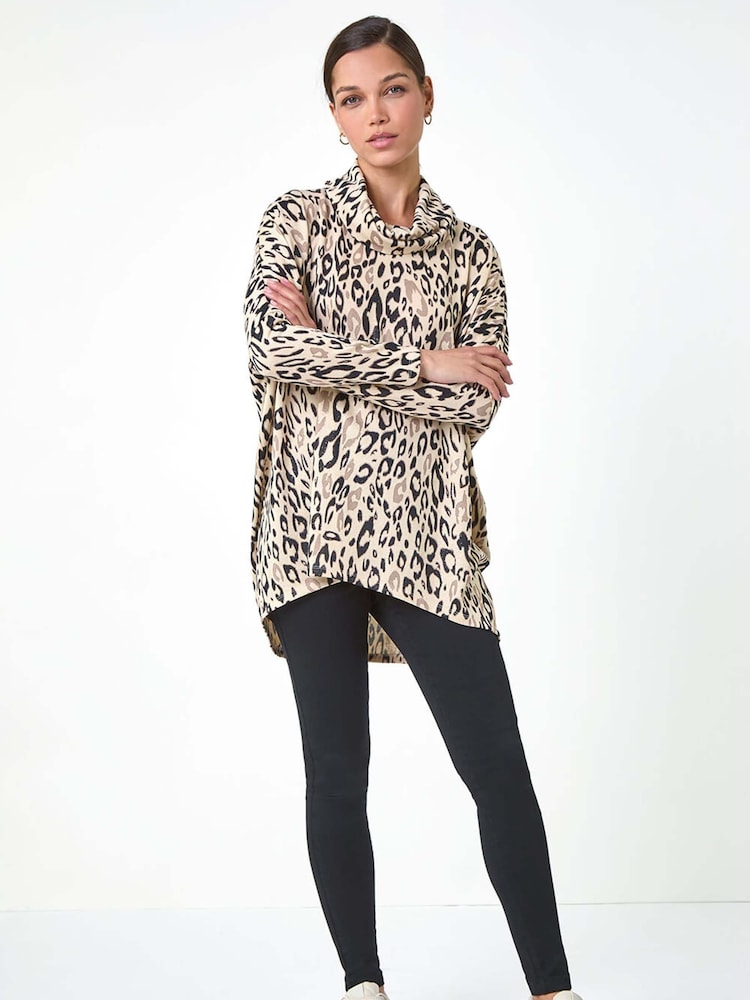 Roman Natural Animal Print Cowl Neck Tunic Top - Image 2 of 5