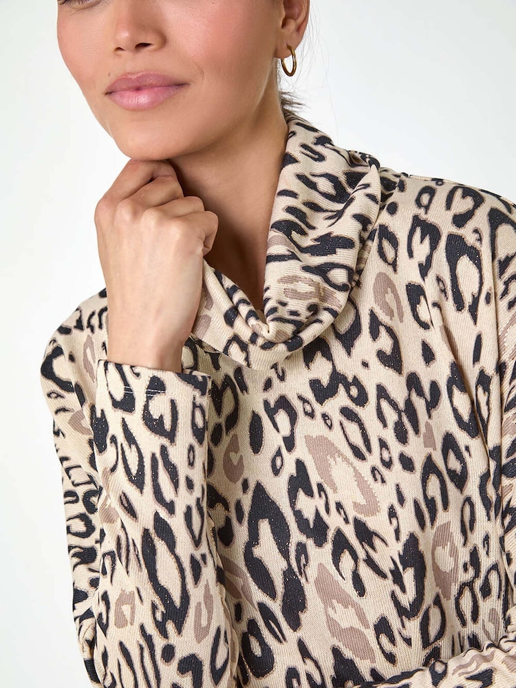 Roman Natural Animal Print Cowl Neck Tunic Top - Image 5 of 5