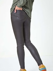 Roman Brown Coated Faux Leather Jeggings - Image 3 of 5