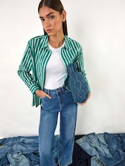 Roman Blue Cotton Blend Wide Leg Stretch Jeans - Image 1 of 5