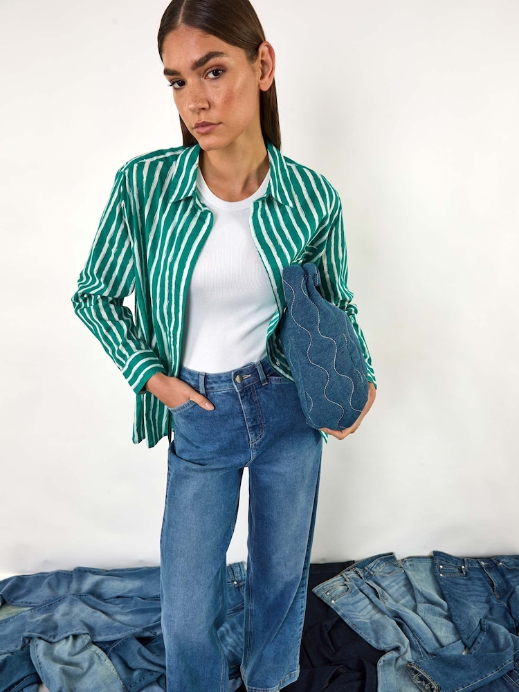 Roman Blue Cotton Blend Wide Leg Stretch Jeans - Image 1 of 5