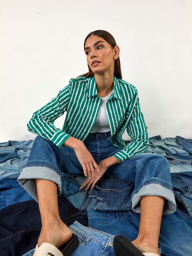 Roman Blue Cotton Blend Wide Leg Stretch Jeans - Image 2 of 5