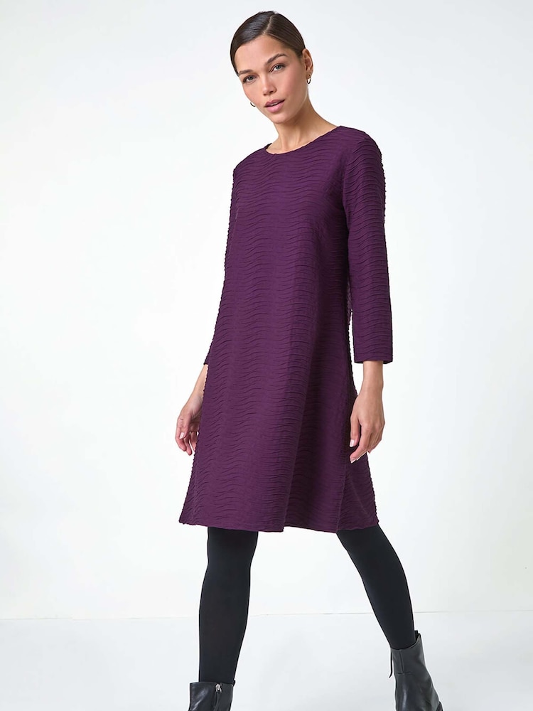 Roman Purple Textured A-Line Stretch Dress - Image 1 of 5