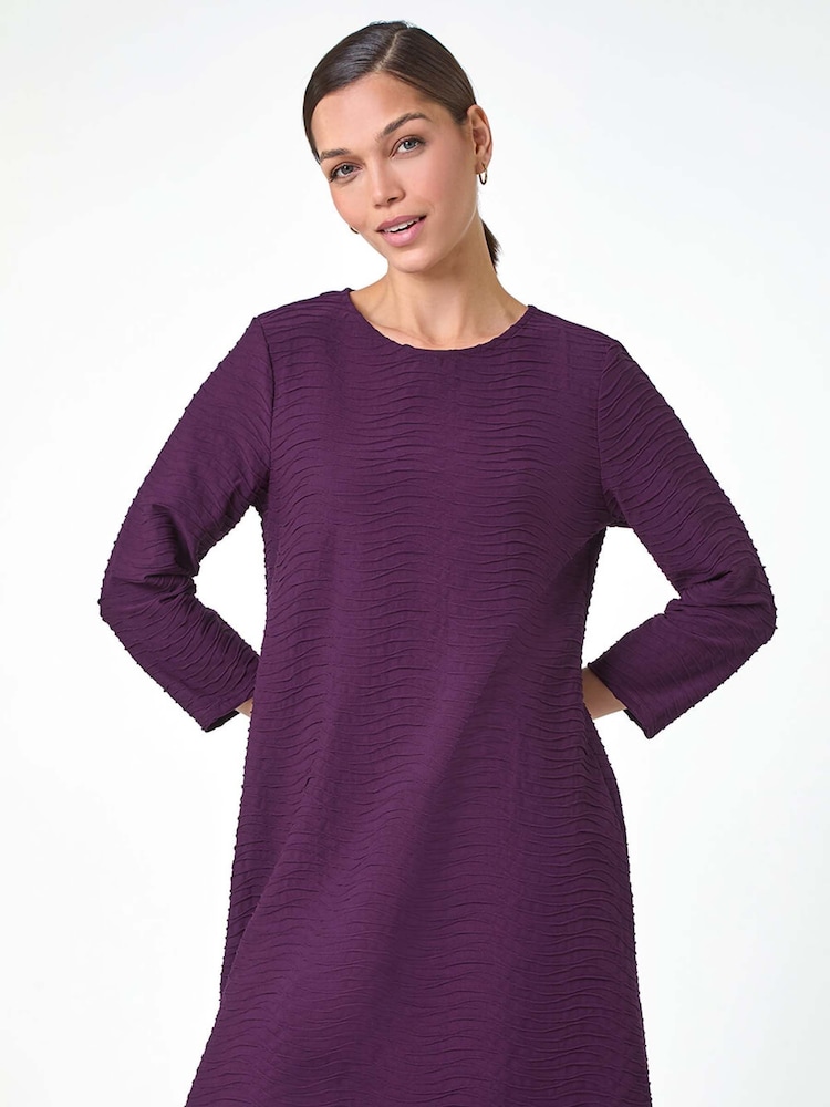 Roman Purple Textured A-Line Stretch Dress - Image 2 of 5