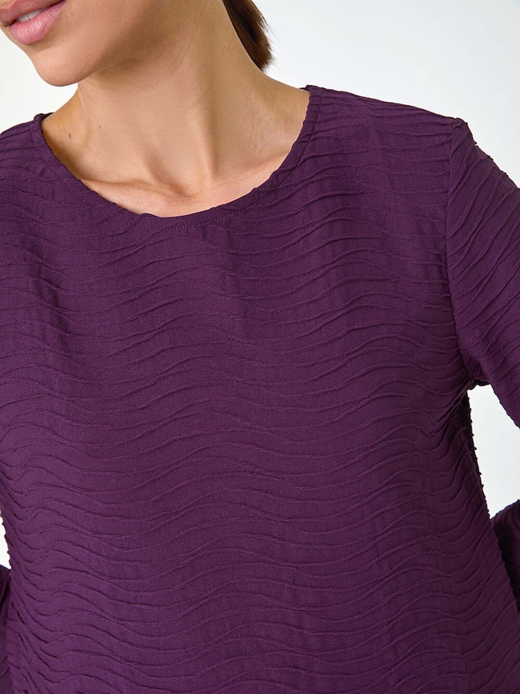 Roman Purple Textured A-Line Stretch Dress - Image 5 of 5