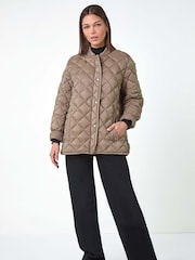 Roman Brown Diamond Quilted Funnel Coat - Image 1 of 5