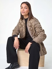 Roman Brown Diamond Quilted Funnel Coat - Image 2 of 5
