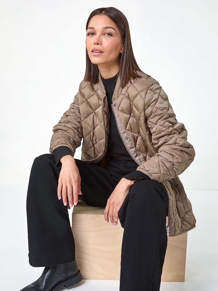 Roman Brown Diamond Quilted Funnel Coat - Image 2 of 5