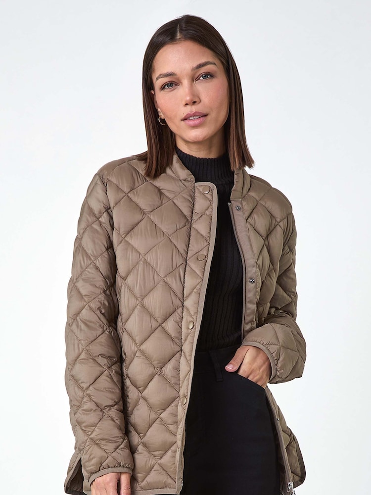 Roman Brown Diamond Quilted Funnel Coat - Image 3 of 5