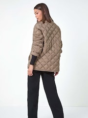 Roman Brown Diamond Quilted Funnel Coat - Image 4 of 5