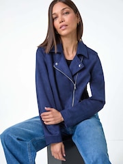 Roman Blue Faux Suede Biker Jacket - Image 1 of 5