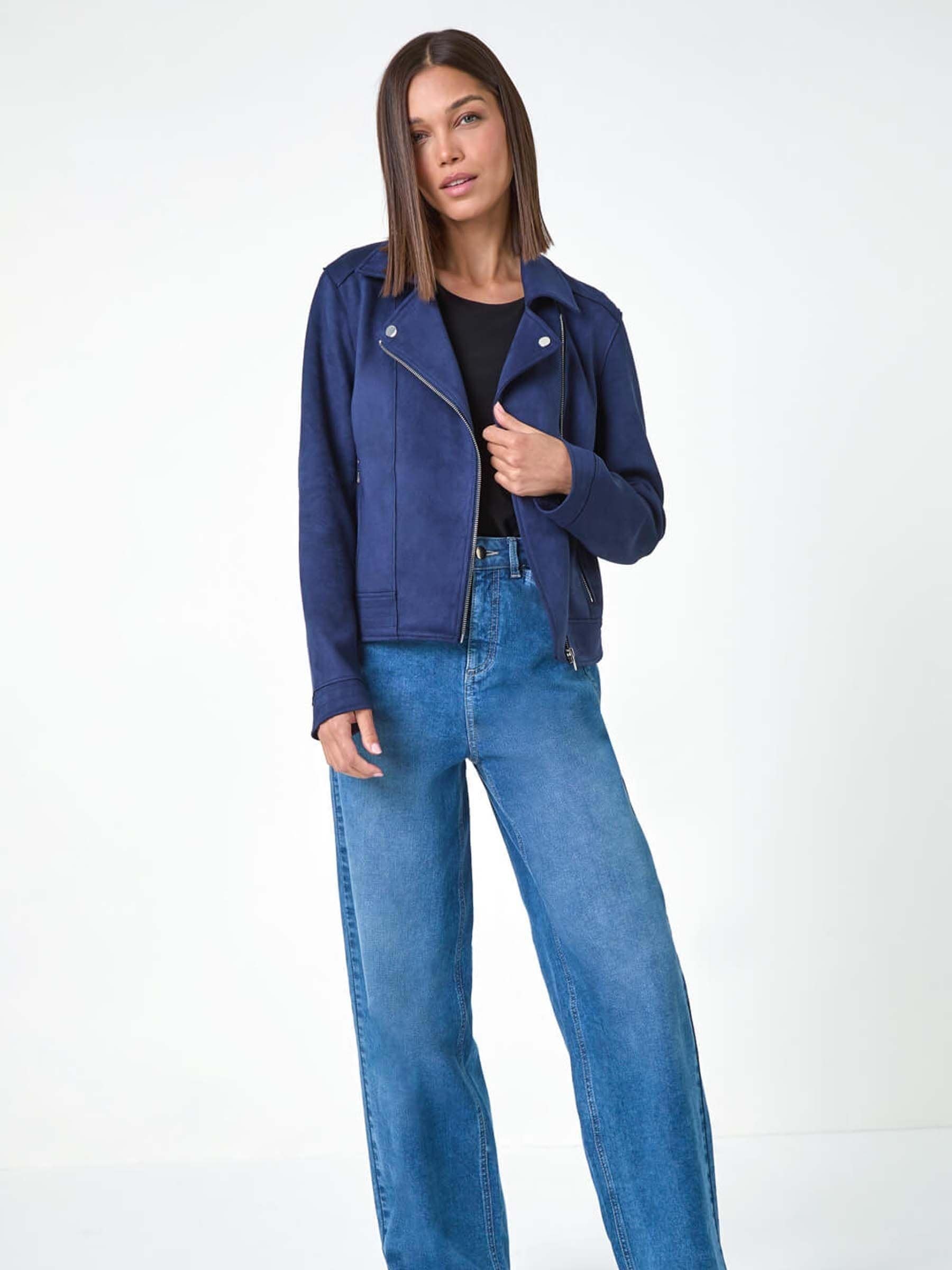 Buy Roman Blue Faux Suede Biker Jacket from Next USA
