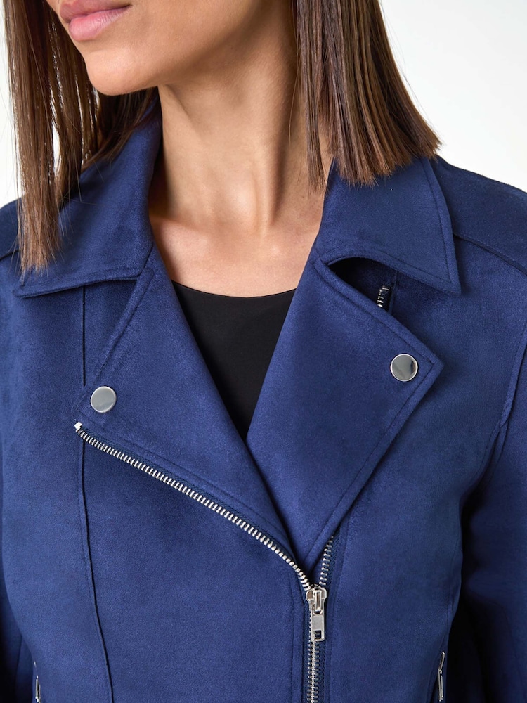 Roman Blue Faux Suede Biker Jacket - Image 5 of 5