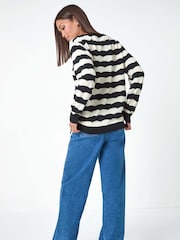 Roman Black Striped Scallop Cotton Blend Tie Jumper - Image 4 of 5