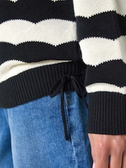 Roman Black Striped Scallop Cotton Blend Tie Jumper - Image 5 of 5