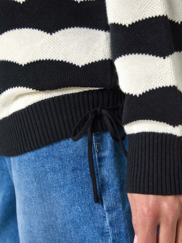 Roman Black Striped Scallop Cotton Blend Tie Jumper - Image 5 of 5