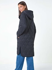 Roman Black Iridescent Diamond Quilted Hooded Coat - Image 3 of 5