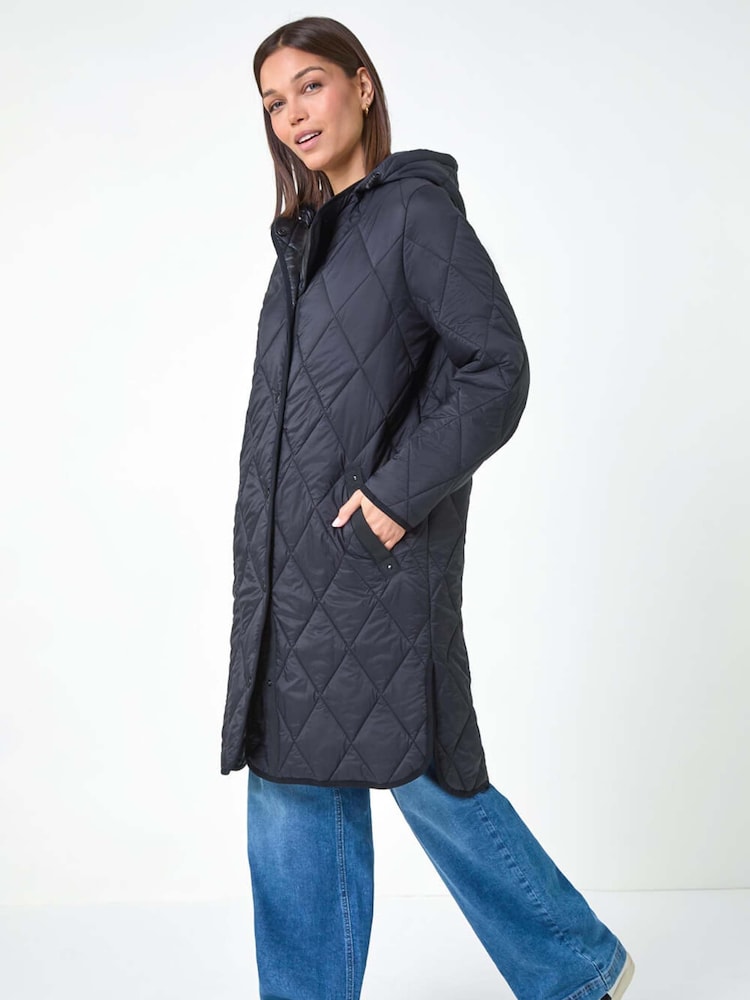 Roman Black Iridescent Diamond Quilted Hooded Coat - Image 4 of 5