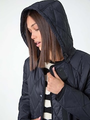 Roman Black Iridescent Diamond Quilted Hooded Coat - Image 5 of 5