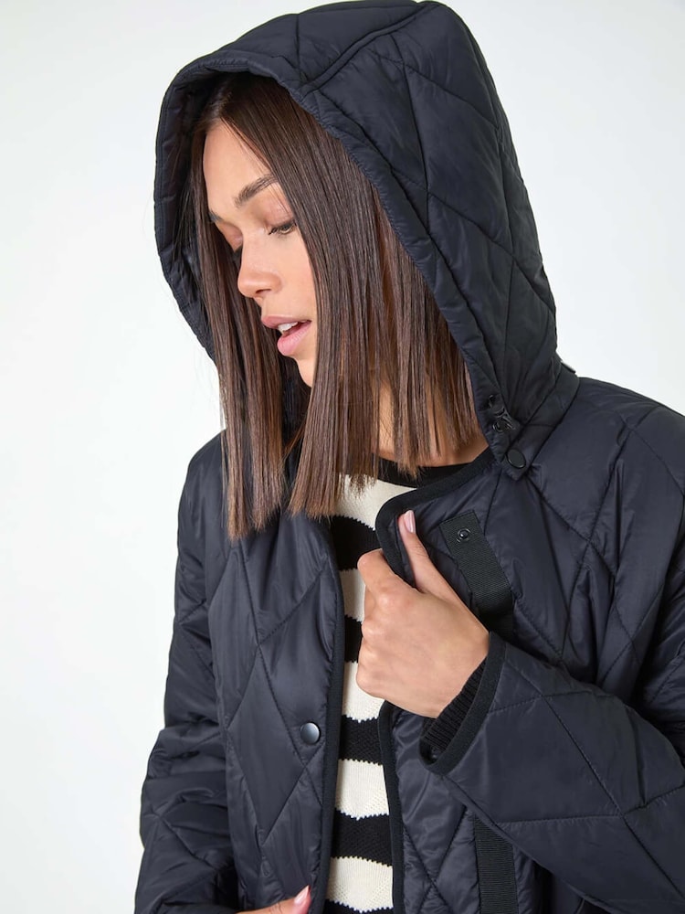 Roman Black Iridescent Diamond Quilted Hooded Coat - Image 5 of 5
