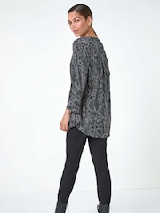 Roman Black Textured Paisley Print Stretch Blouse - Image 4 of 6