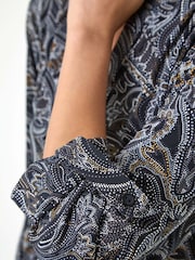 Roman Black Textured Paisley Print Stretch Blouse - Image 6 of 6