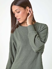 Roman Green Plain Long Sleeve Textured Jersey Top - Image 1 of 5