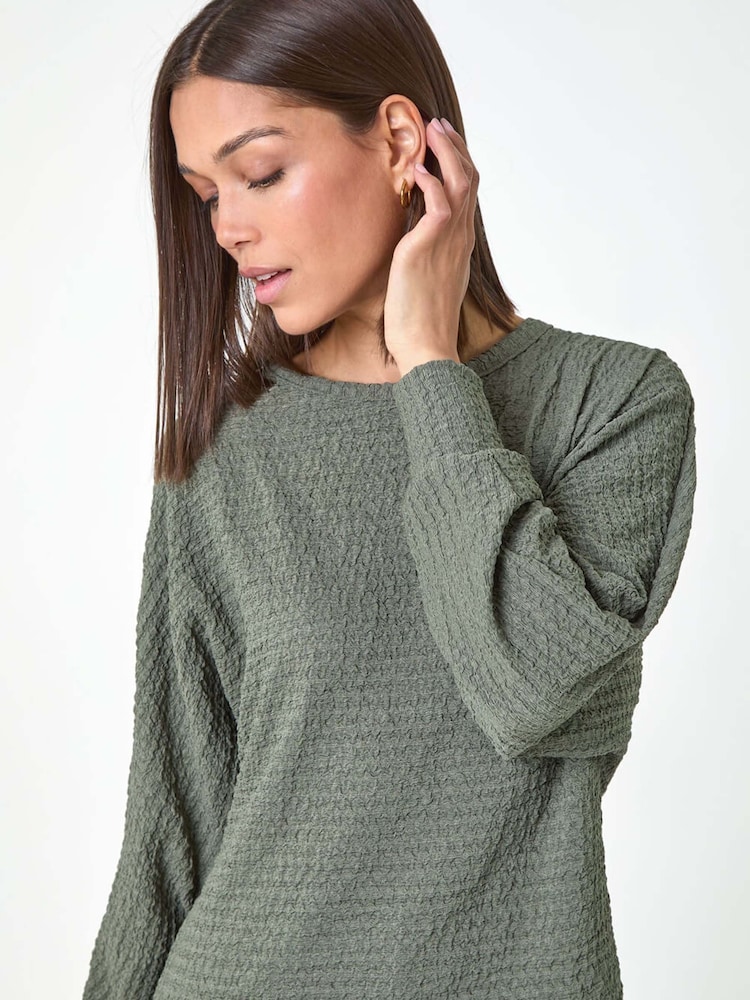 Roman Green Plain Long Sleeve Textured Jersey Top - Image 1 of 5