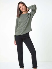 Roman Green Plain Long Sleeve Textured Jersey Top - Image 2 of 5