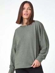 Roman Green Plain Long Sleeve Textured Jersey Top - Image 4 of 5