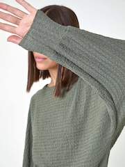 Roman Green Plain Long Sleeve Textured Jersey Top - Image 5 of 5