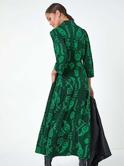 Roman Green Floral Leaf Print Midi Shirt Dress - Image 3 of 5