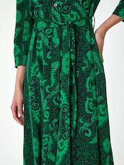 Roman Green Floral Leaf Print Midi Shirt Dress - Image 5 of 5