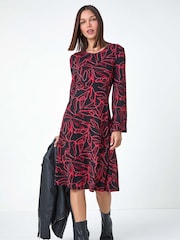 Roman Red Leaf Print Stretch Tea Dress - Image 1 of 5